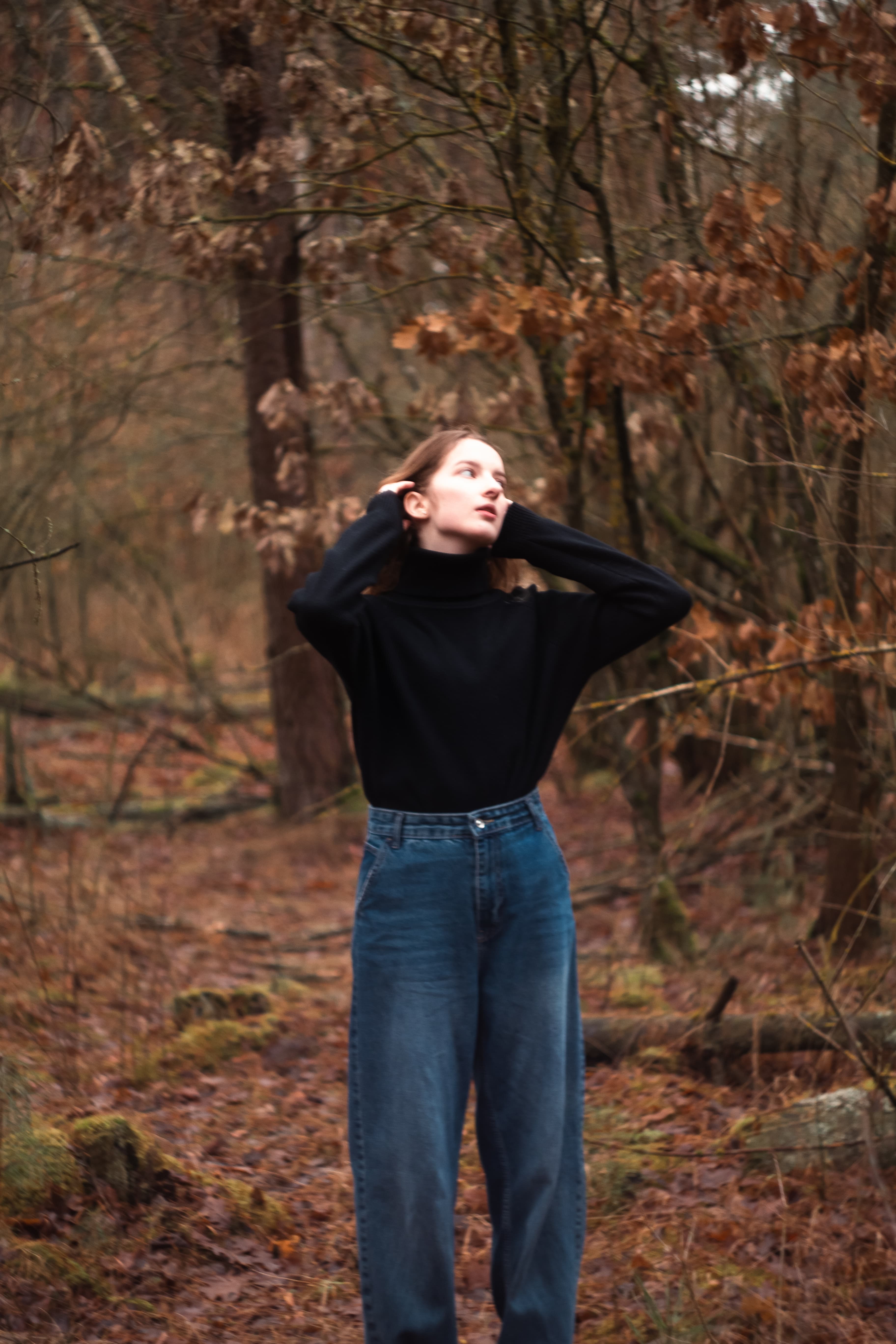 Girl in forest during authumn